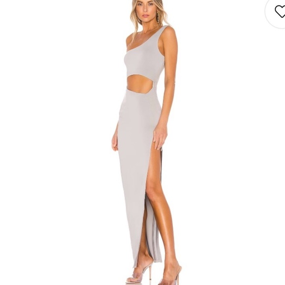 superdown Dresses & Skirts - Superdown Eria Maxi Dress One Shoulder with Cutout in Light Grey Size XS